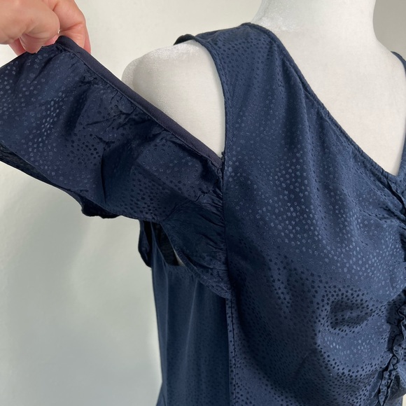 Rebecca Taylor Small Dress Women’s Silk Blue Cold Shoulder Ruffle Shift - Picture 6 of 15